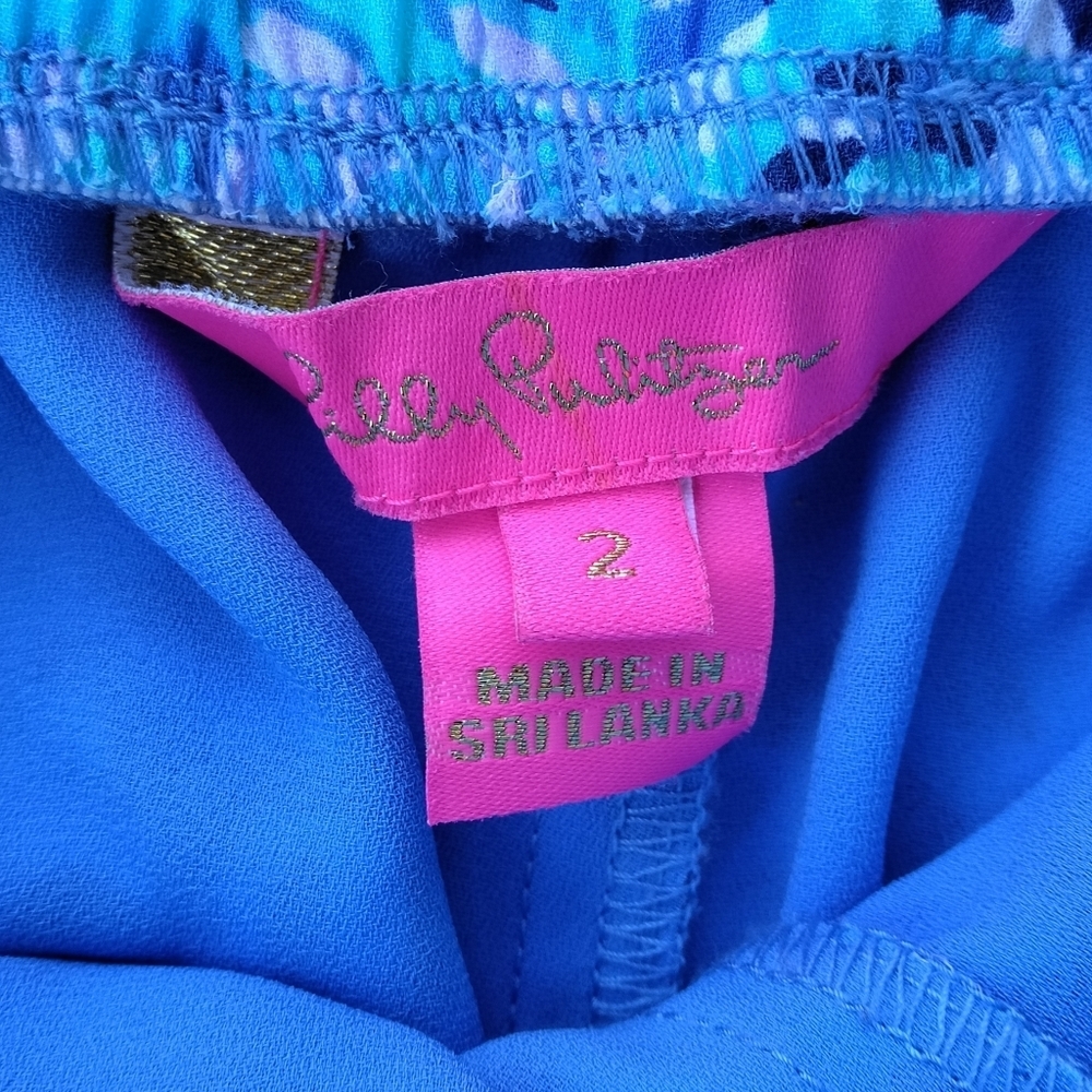Lilly Pulitzer Blue Mylee Print Tie Front Shorts Breezy Beachy Style Size 2 - Picture 10 of 11
